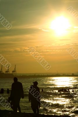 family sunset stroll