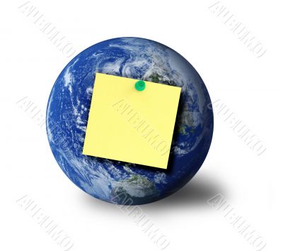 globe and adhesive note globe and adhesive note
