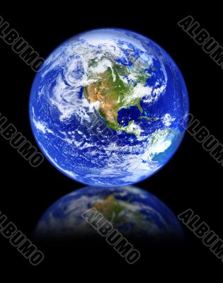 globe with reflection on black