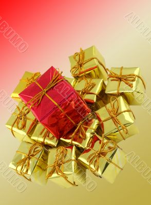 gifts arrangement on multicolored background