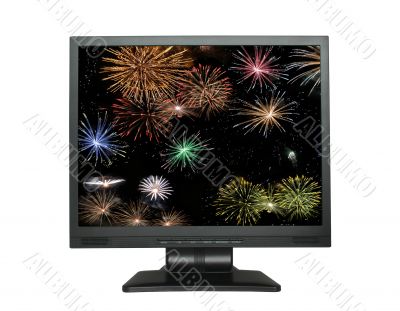LCD screen with fireworks on white
