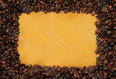 coffee frame on yellowed paper