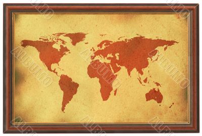 old world map in wooden frame