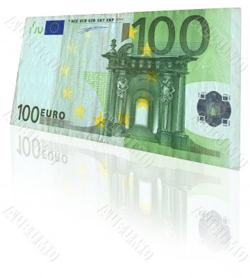 euro note with reflection