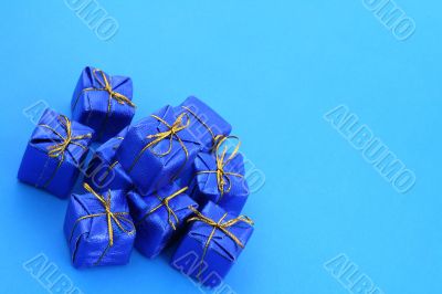 gifts on blue background