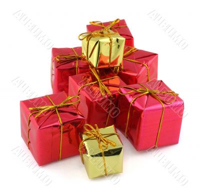 stack of red and golden gifts