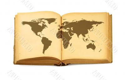 world map in open book
