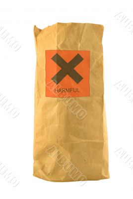 brown paper bag with harmful sign