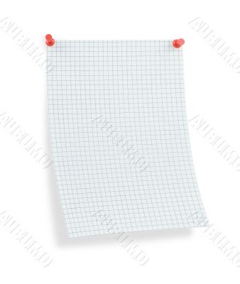 blank thumbtacked squared paper page with shadow
