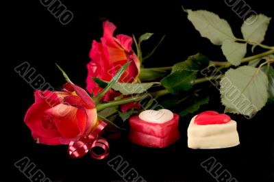 Roses and valentine chocolat