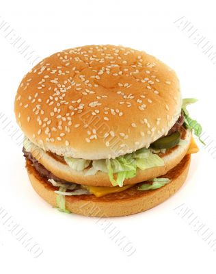 appetizing hamburger on white