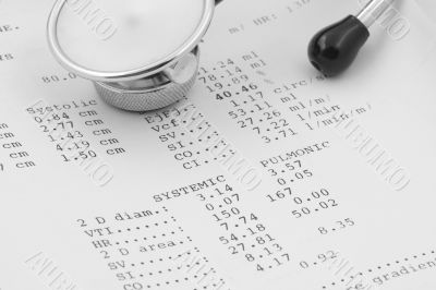 echocardiographical test results with stethoscope