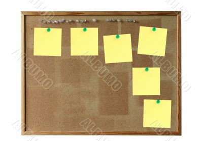 cork board with empty yellow notes