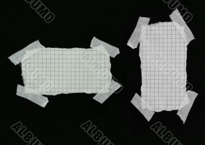 squared strip of paper with white plaster pieces