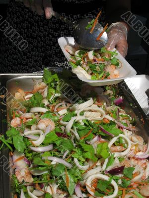A serving of seafood salad