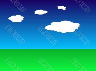 Green earth and blue sky with clouds