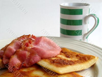 Scottish breakfast and mug of tea