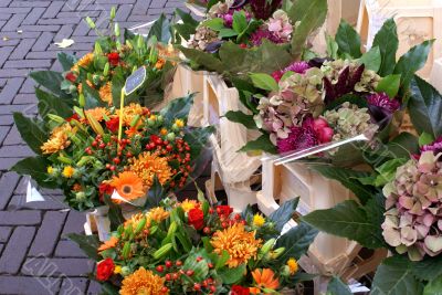 Bouquets of flowers.