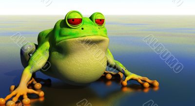 frog cartoon in reflective pond