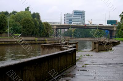 Rain. Embankment of Pregolya river 1