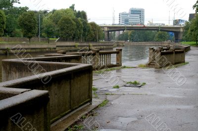 Rain. Embankment of Pregolya river 2
