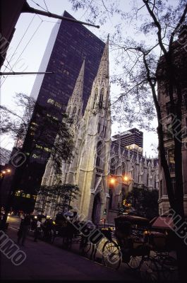 Modern Buildings with Carriage at Night