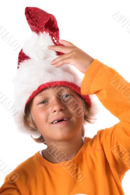 Blond boy with christmas hat