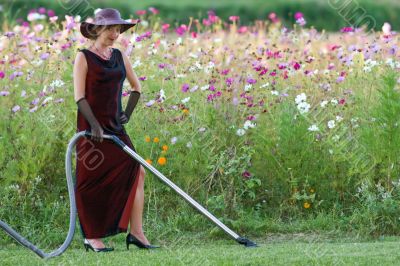 housekeeper in flower bed