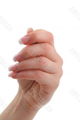 female hand holding invisible object