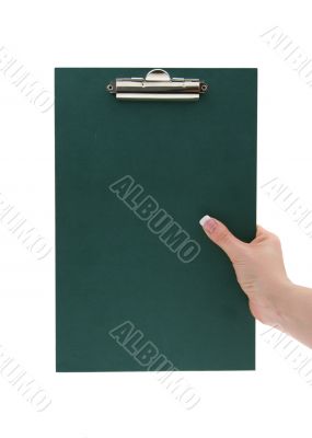 hand holding empty clipboard