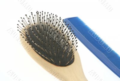 comb and brush on white