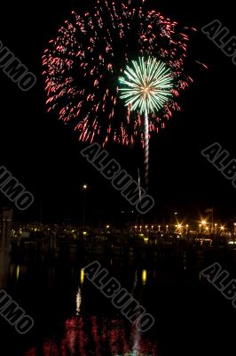 Firework reflections in the water