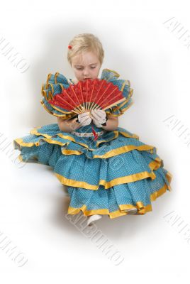 retro girl with red fan