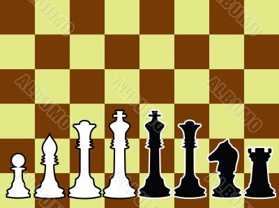 Chessmen, black and white contours.