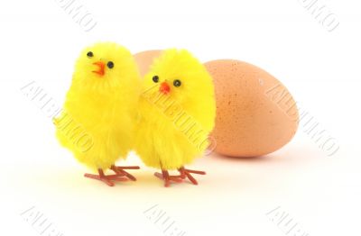 two easter toy chicken isolated on white
