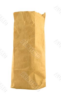 brown paper bag on pure white background