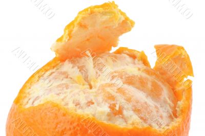 macro of a peeled tangerine on pure white