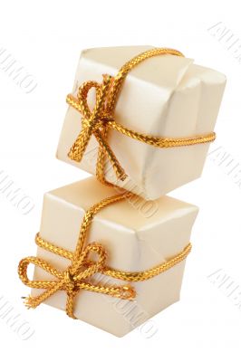 pair of toy presents on pure white background