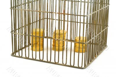 banking - coins in cage on white banking - coins in cage on white