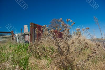 Dilapidated Roadside Corrugated Iron Fence