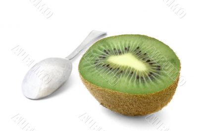 kiwi with spoon on white