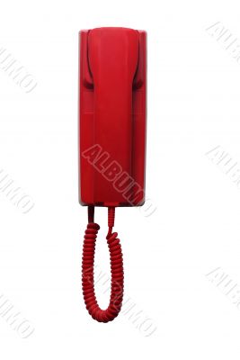 Isolated Red Hotline Phone With Clipping Path
