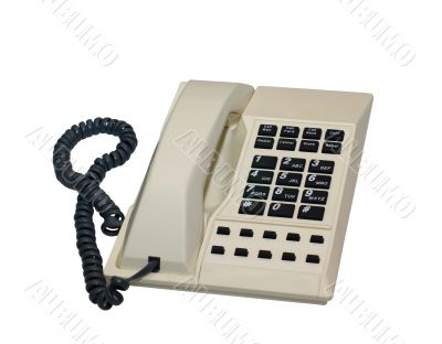 Isolated Cream Desk Phone With Clipping Path