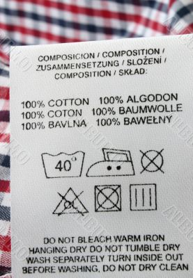 100% cotton  - real macro of clothing label