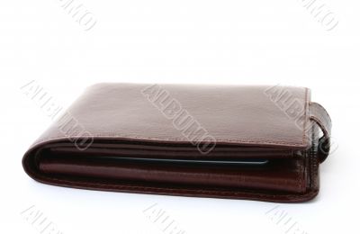 brown leather wallet on white