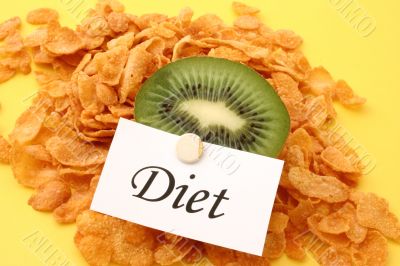 kiwi and cornflakes with a diet note