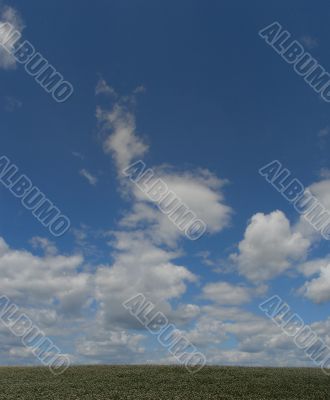 Blue cloudy sky wide angle view