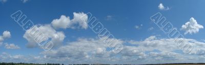 Blue cloudy sky wide angle view