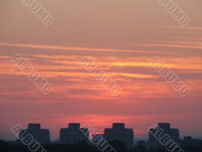 Sunset landscape scene with colorful evening sky