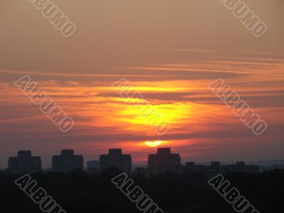 Sunset landscape scene with colorful evening sky